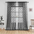 Black Lace Curtains 96 Inches Long 2 Panels Vintage French Floral Sheer by FOLKSIDEHomeDecoration