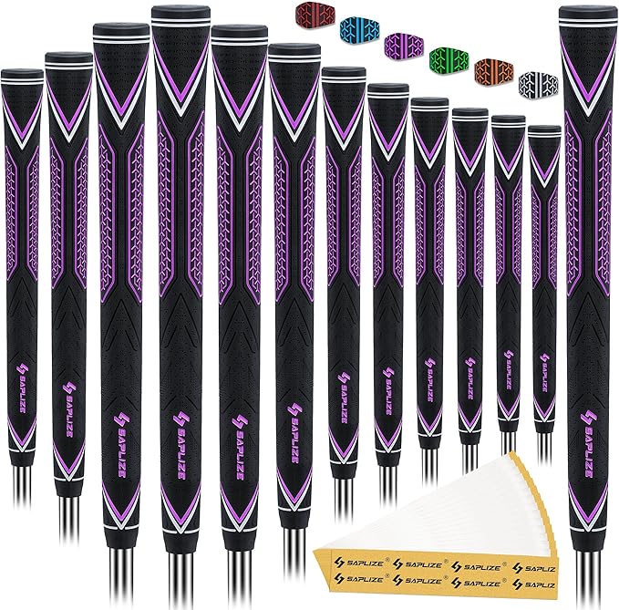 SAPLIZE High-performance Rubber Golf Grips 13 Pack, High Shock Absorption, Non-slip, Choose from 13 Grips with 15 Tapes or Full Regripping Kit, Std/Mid/Jumbo, CC10 Series