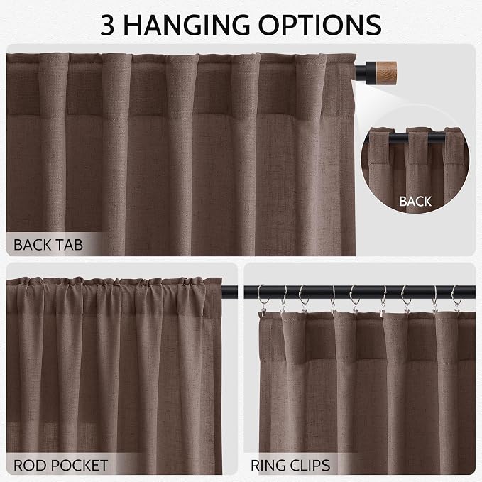 Extra Long Curtain Cappuccino Morden Linen Blend Light Filtering Back Tab - Image 3