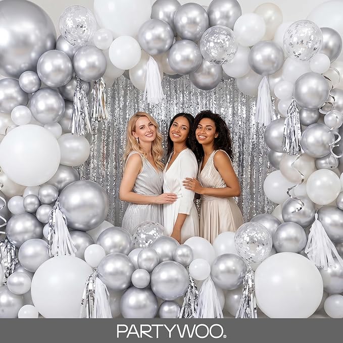 PartyWoo Silver Balloons 155pcs Different Sizes of 18 12 10 5 Inch | Balloons - Image 5