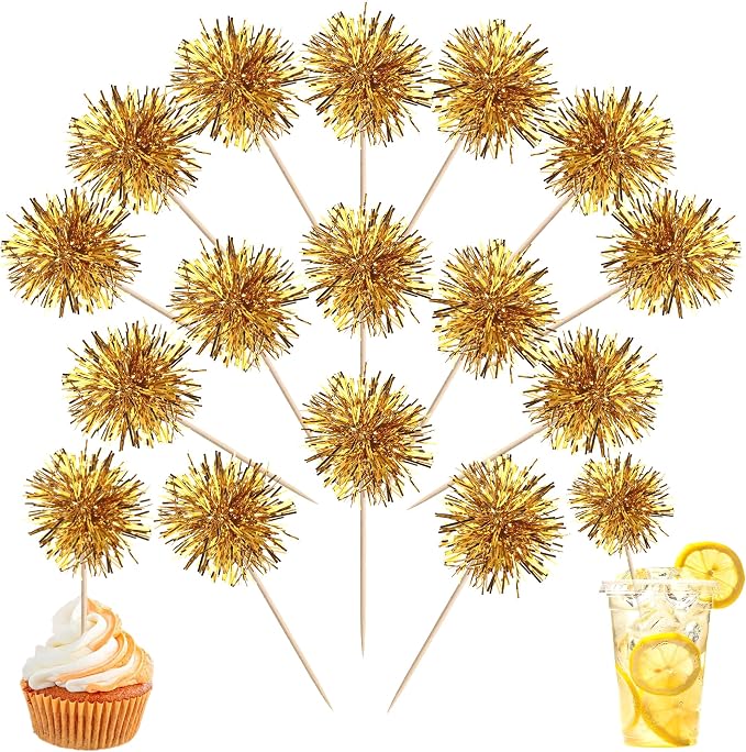 40 PCS Foil Firework Cupcake Toppers Fireworks Cupcake Picks Sparkle Tinsel by ZHUOWEISM