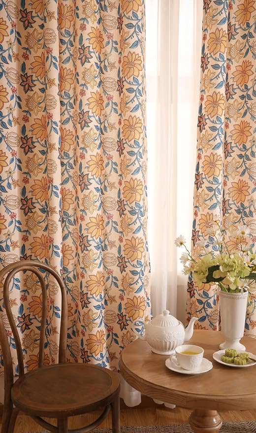 Designer Vintage Linen Printed Curtain, 2 Panels, kitchen Bedroom Living Room - Image 9