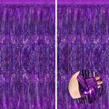 Purple Metallic Tinsel Foil Fringe Curtains, 2 Pack 3.3x8.3 Feet Party Streamer by NUWDHP