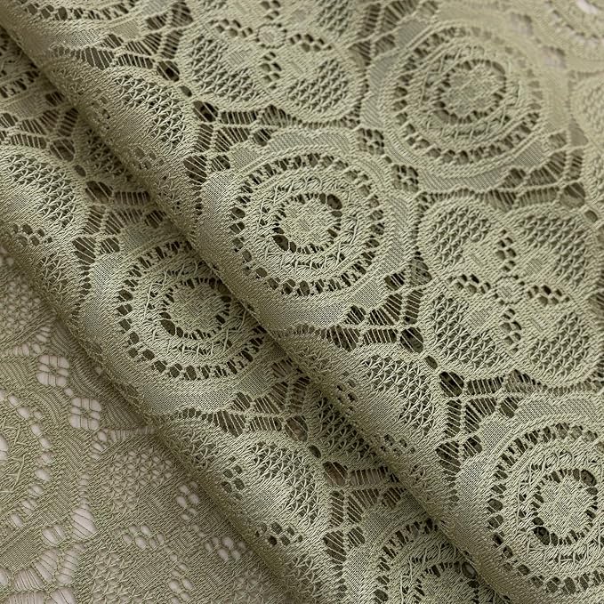 YJ YANJUN Boho Lace Curtains, Sage Green Sheer Window Panels | Geometric - Image 5