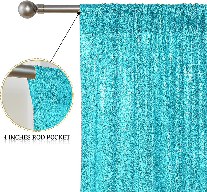Sugargirl Turquoise Sequin Backdrop Curtain 2 Panels 2FTx8FT Glitter Turquoise - Image 4