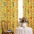 Mustard Yellow Floral Linen Curtains, Boho Whimsical Bird Print Curtains by JOOJA