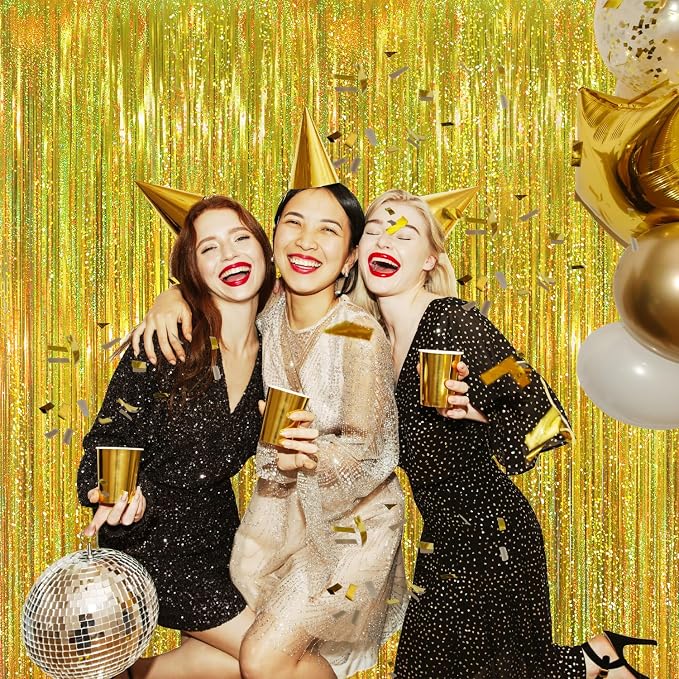 GOER 3.2 ft x 8.2 ft Metallic Tinsel Foil Fringe Curtains Party Photo Backdrop - Image 3