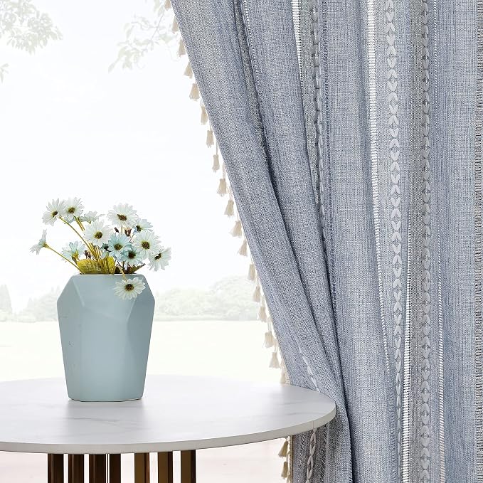 RoomTalks Blue Boho Modern Farmhouse Curtains - Image 4