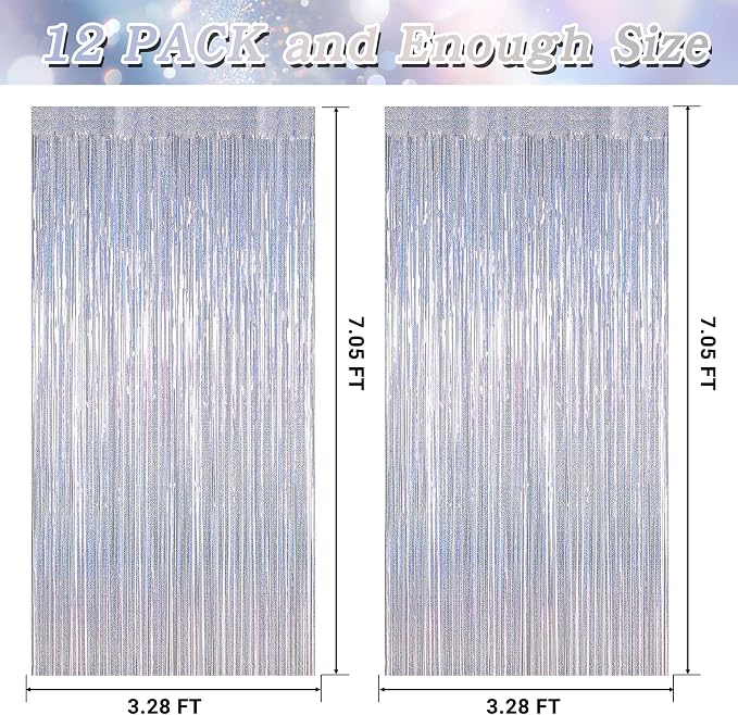 ZATAYE 12 Pack Glitter Silver New Years Eve Foil Curtain Decorations | Glitter - Image 2