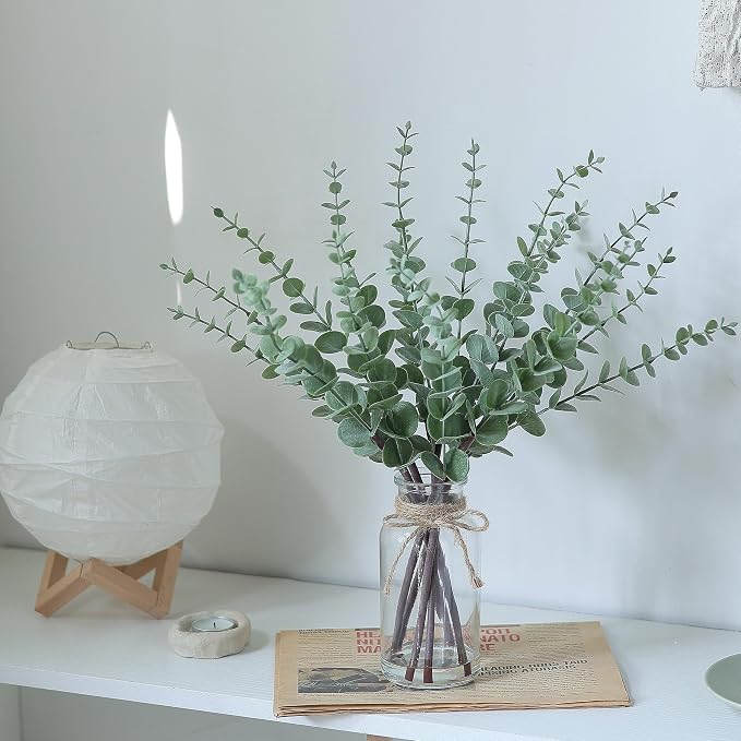 17.5" Artificial Eucalyptus Stems in Glass Vase - Image 7