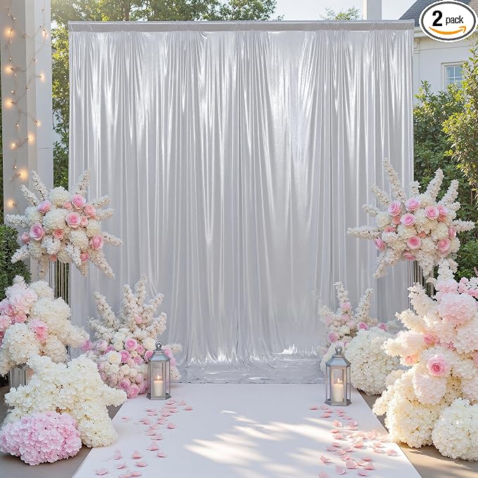 10ftx10ft Sequin Silver Backdrop Curtain Panels by LeegleriTableSkirt