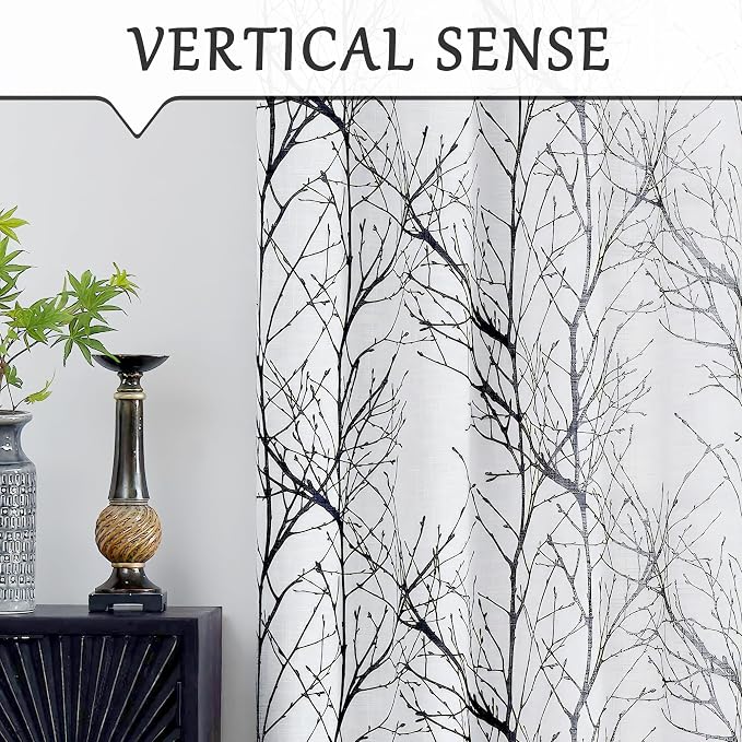 FMFUNCTEX Linen Black White Semi Sheer Print Curtains 72 Inch Long 2 Panels | - Image 7