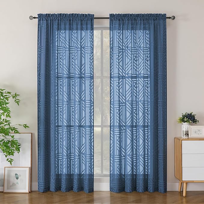 Simplebrand Semi Sheer Dusty Blue Curtains 84 Inches Long 2 Panels, Light by Simplebrand
