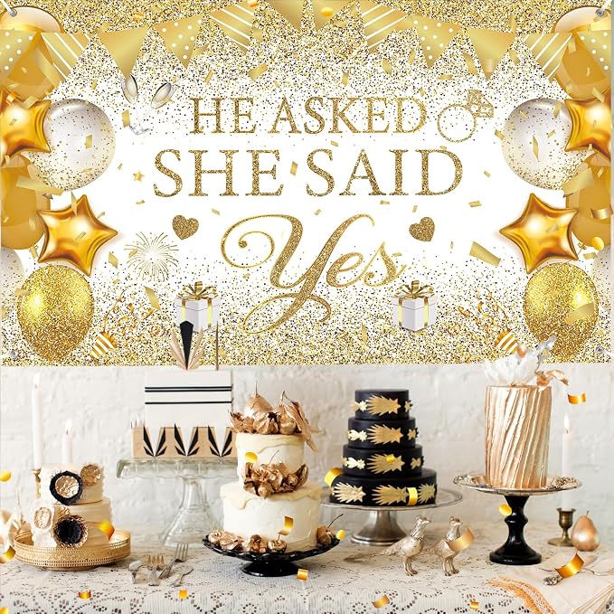 Gold Engagement Party Decorations White Gold Engagement Banner Backdrop He - Image 2