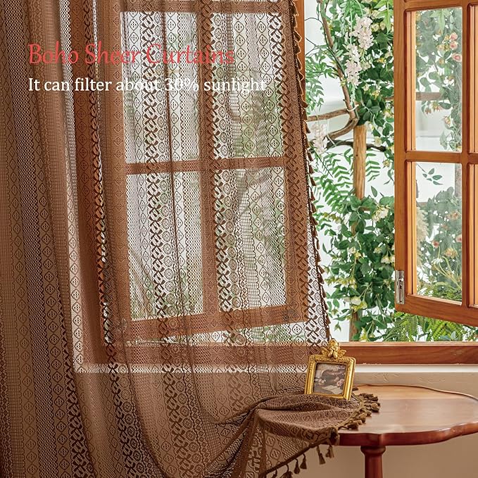 Sutuo Home Boho Lace Curtains 2 Panels Set - Image 2