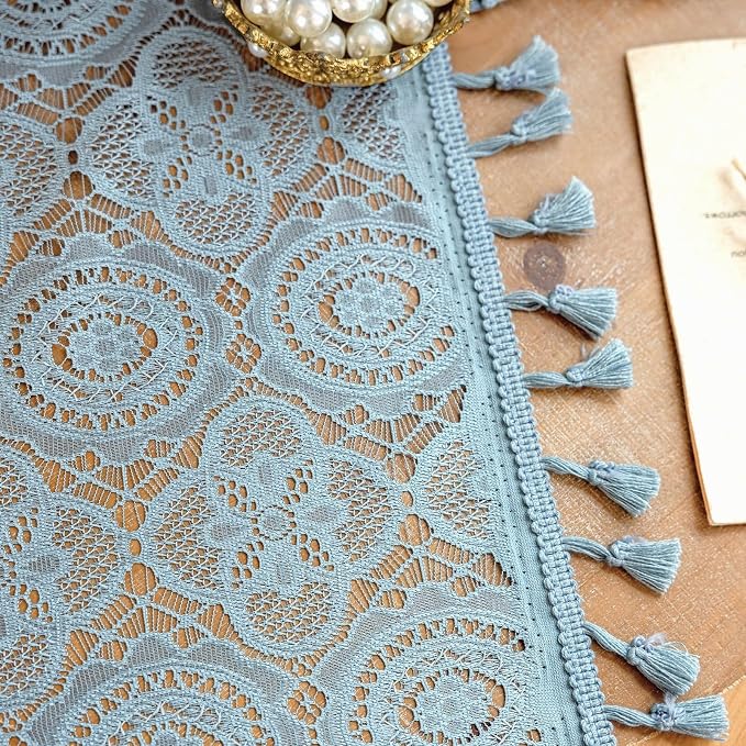 YJ YANJUN Boho Lace Curtains, 59x63 inch, Dusty Blue Sheer Window Panels | Soft - Image 6