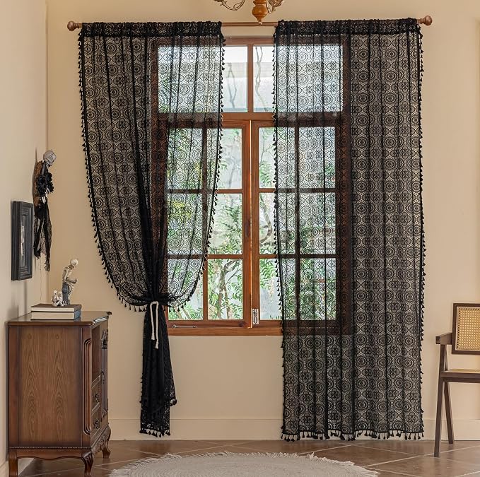 YJ YANJUN Gothic Boho Lace Curtains, 59x63 inch, Light Filtering Drapes - Image 3