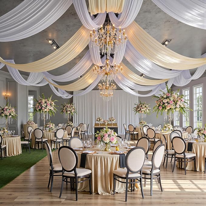 10ft x 15ft White Wrinkle Free Backdrop Curtains for Parties,Silky Polyester Fabric Wedding Ceiling Drapes, 2 Panels 15ft Photo Back Drop Drapes for Baby Shower Photography Stage Background Cloth