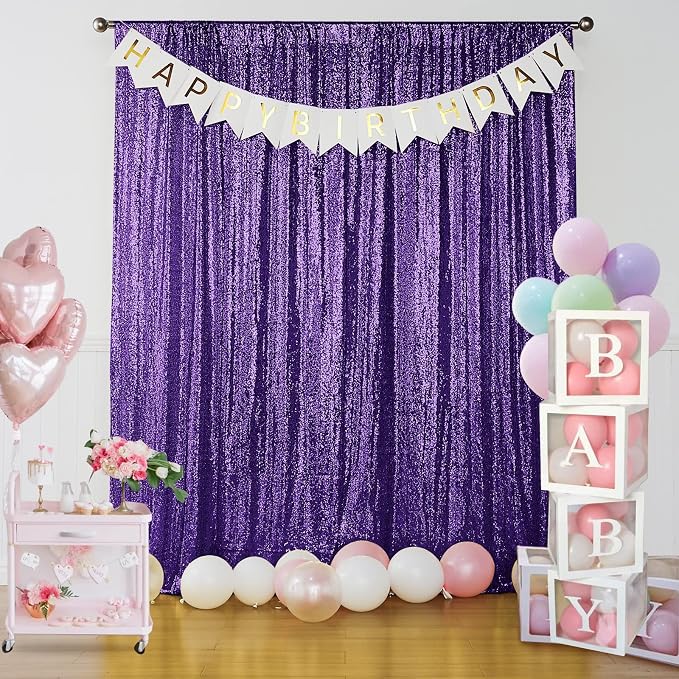 Sugargirl Purple Sequin Backdrop Curtain 7FTx7FT Glitter Purple Background - Image 3