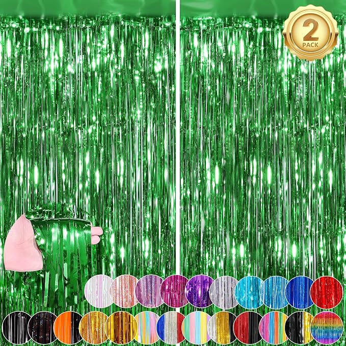 Green Fringe Curtain Party Streamers 2Pack 3.3 x 8.3 Ft Foil Fringe Backdrop by UWPVOWSR