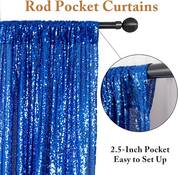 ShinyBeauty Royal Blue Sequin Curtains 2FTx8FT - 4 Panels Sparkly Backdrop for Photo Shoots, Baby Showers, Parties & Events - Elegant & Durable Glitter Background