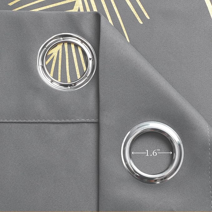 Grey Blackout Curtain for Dining Room 100W x 108L Inch Long Gold Palm Tree - Image 8