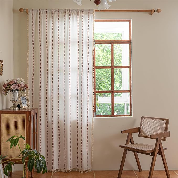 Sutuo Home White and Terracotta Boho Curtains - Image 4