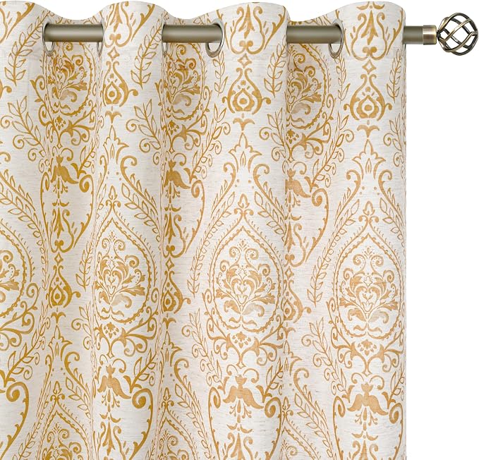 Linen Curtains 84 Inches for Living Room, Grommet Light Filtering Country by LAMIT