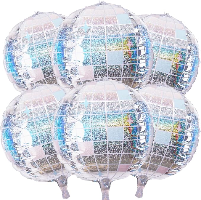 6pcs 22 Inch Iridescent Disco Ball Balloons, Iridescent Big Disco Balloons by Paready
