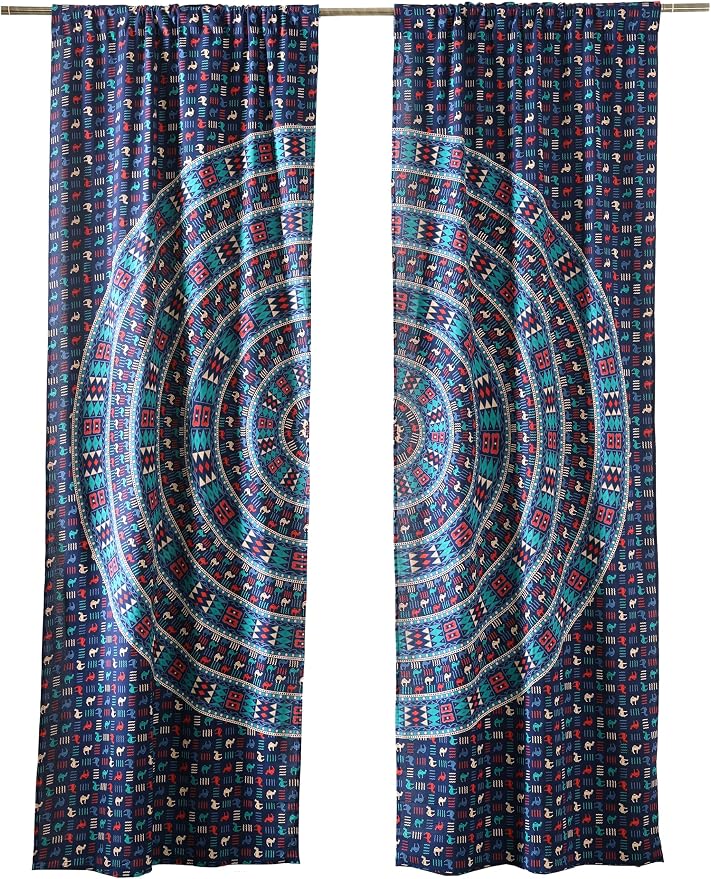 Popular Handicrafts Blue Hippie Mandala Art of Camel Curtains 100 Inch Length - Image 3