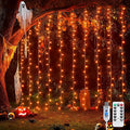 JMEXSUSS Orange Curtain Lights for Halloween, USB Plug in, 200 LED | Remote by JMEXSUSS