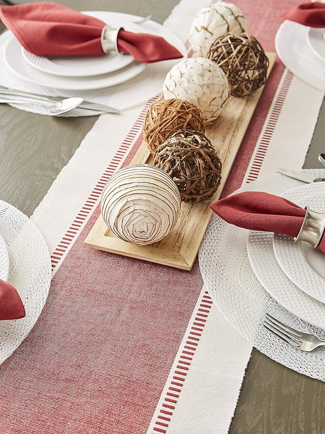 DII Dobby Stripe Table Runner, Barn Red & Cream Background | Woven Decorative - Image 7