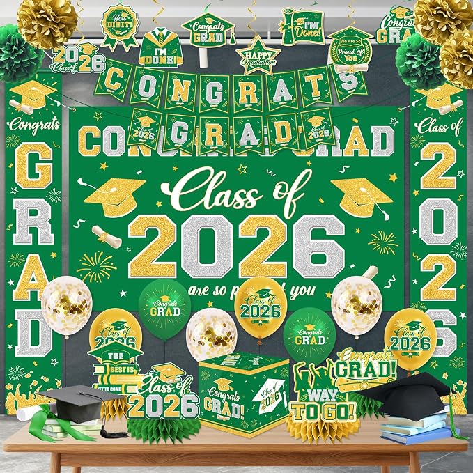 Graduation Decorations Class of 2026 Green and Gold Graduation Decorations - Image 3