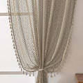 WAZZIO Boho Lace Curtains 45 Inches 2 Panel, Light Filtering Privacy Tassel & by WAZZIO
