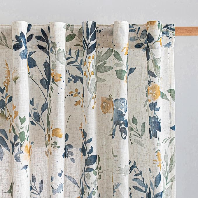 MYSKY HOME Floral Linen Curtain 1 Panel by MYSKYHOME