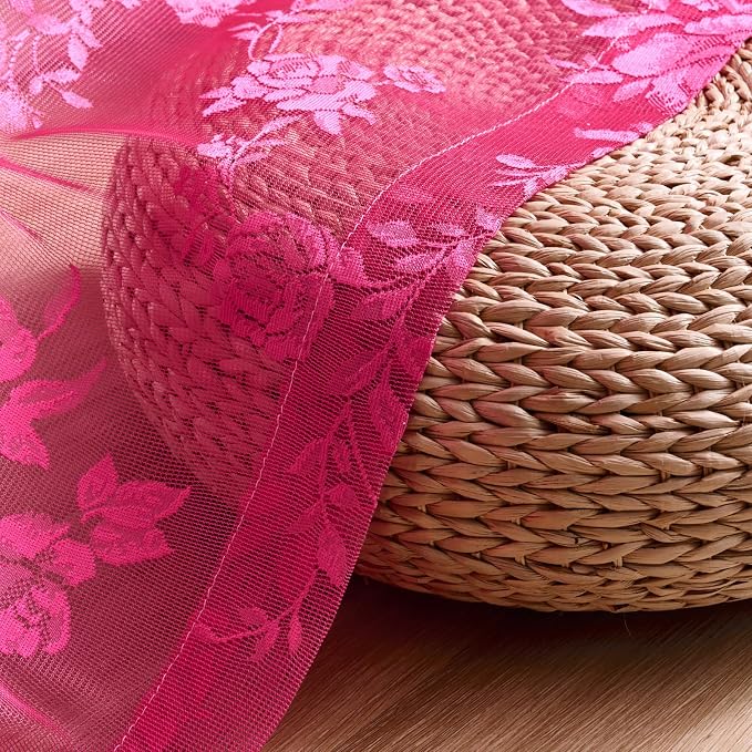 Raspberry Lace Curtains 84 Inches Long 2 Panels Vintage Floral Sheer Curtains - Image 6