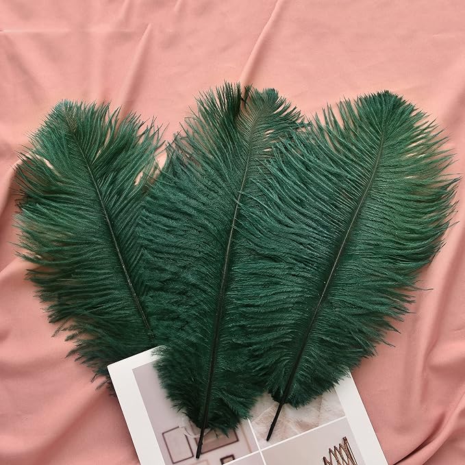 Ballinger Blackish Green Ostrich Feathers Bulk- 24pcs 8-10inch for Wedding Party Centerpieces Christmas Decor