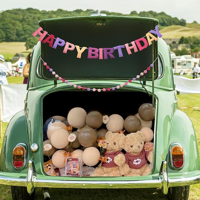 Pre-Strung 3D Felt Happy Birthday Banner, Max span 10ft, NO DIY, Includes Pom - Image 3