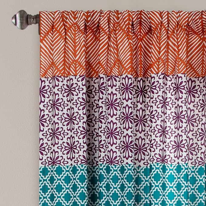 Lush Decor Bohemian Stripe Window Curtain Panels, Pair 52" W x 63" L Fuchsia & - Image 2