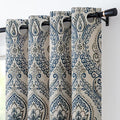 Navy Paisley Linen Textured Curtains 84 in Vintage Grommet 2 Panels | Room by Vangao