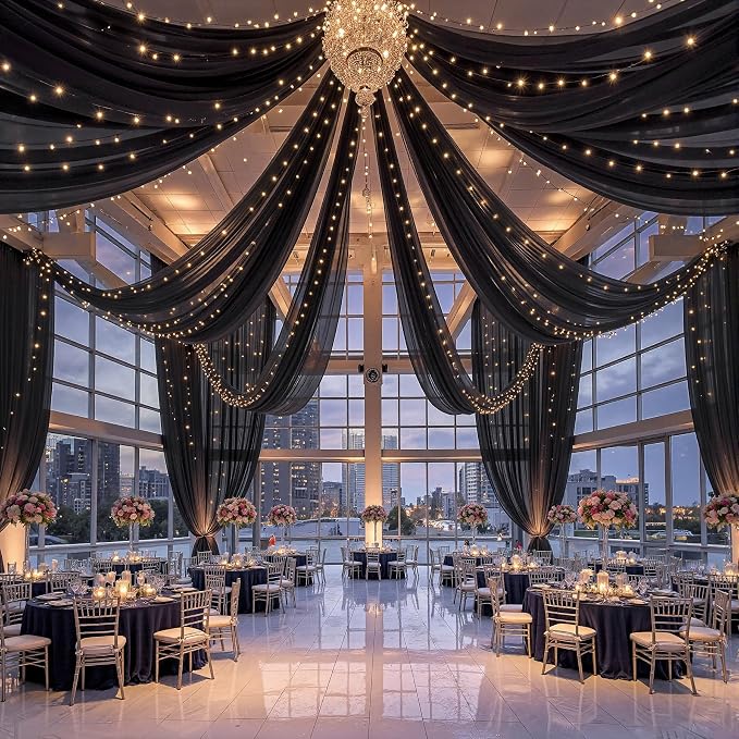 12 Panels Black Ceiling Curtains by Unknown