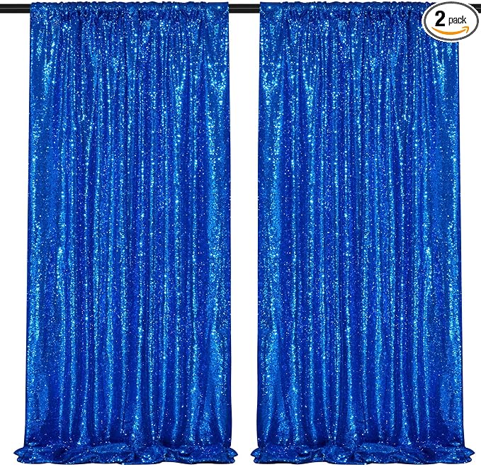 Navy Blue Sequin Backdrop Curtains, 2 Panels 4FTx8FT Blue Curtain Backdrop by SoarDream