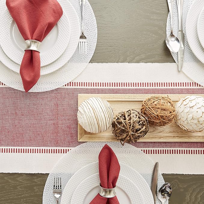 DII Dobby Stripe Table Runner, 13x72 Barn Red & Cream Background | Woven - Image 5