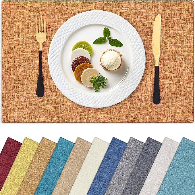 Homaxy Cloths Placemats for Dining Table Set of 6, Cotton Linen Blend Table Mats by Homaxy