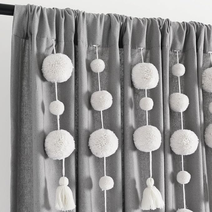 Lush Decor Boho Pom Pom Tassel Linen Textured Window Curtain Panel, Single 52" - Image 3