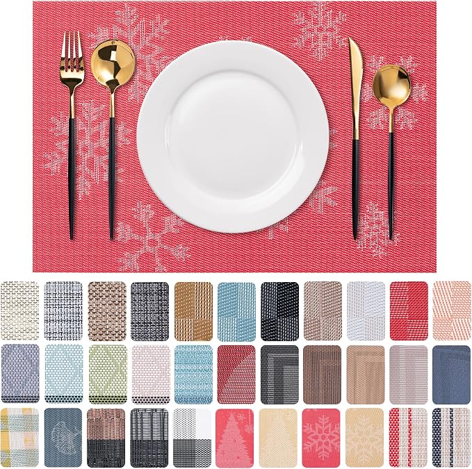 Placemats Set of 6 Washable Indoor | Outdoor Vinyl Place Mats by CADONO