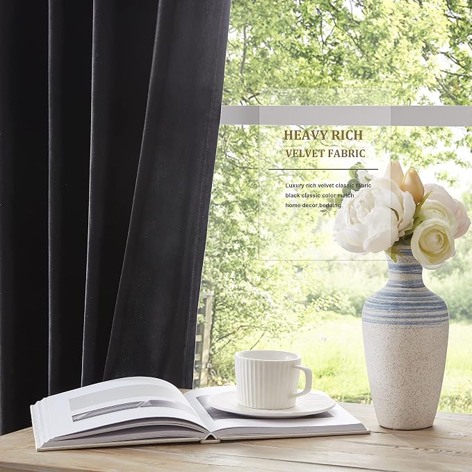 BULBUL Velvet Black Blackout Curtains 90 inch Long - Image 5