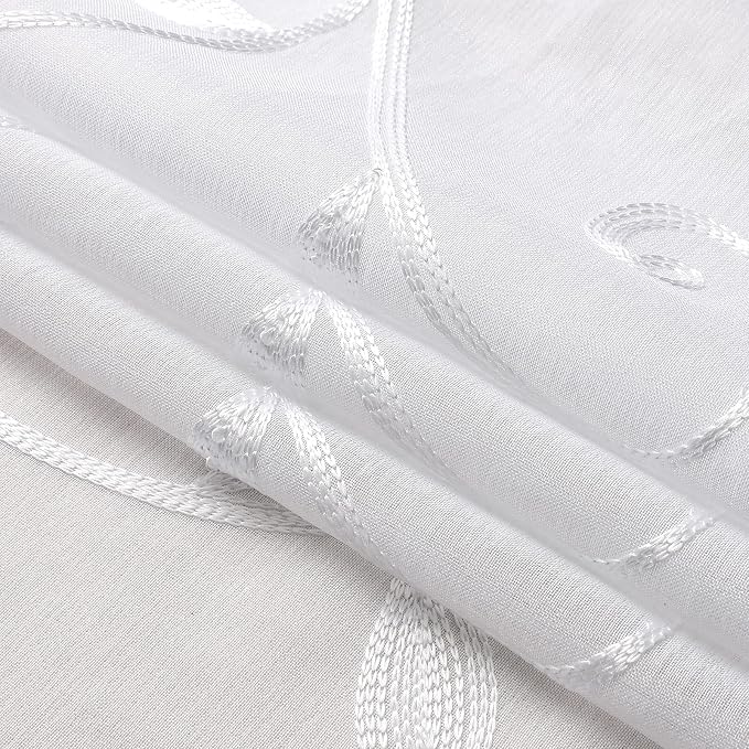 White Sheer Curtains Embroidered Leaves 2 Panels 54Wx72L | Light Filtering - Image 7