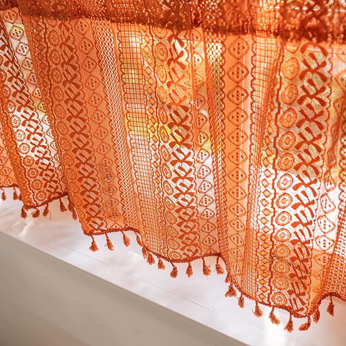 Sutuo Home Terracotta Boho Curtains Crochet Sheer Bohemian Hollow Knitted - Image 4