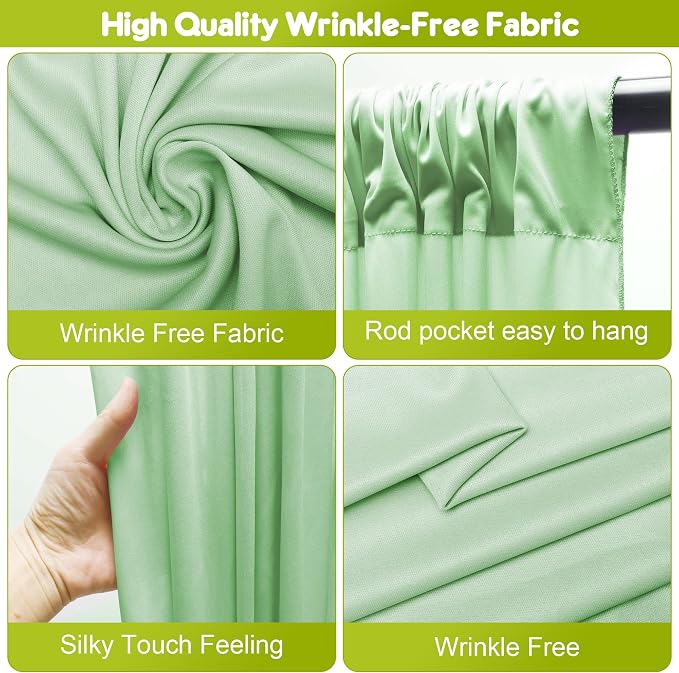 Sage Green Backdrop Curtain for Parties Backdrop Drapes 10x10FT | Wrinkle Free - Image 3